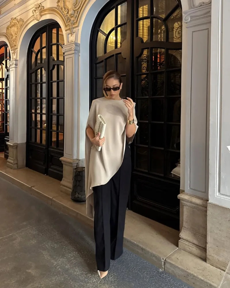 Trendix White Asymmetrical Cover Up For Women Fashion Ruffle Hem Loose Short Sleeve Shirts Casual Elegant Commuting Pullover Top