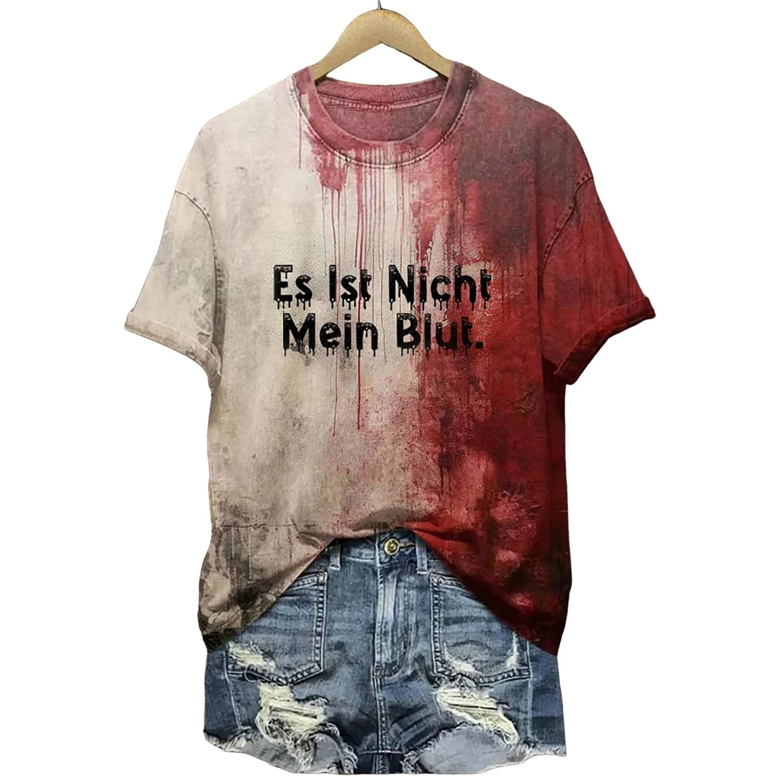 Halloween Bloody Shirt For Women Funny O Neck Short Sleeve Halloween Blood Clothes Gift Blood Short Sleeve Sports Shirts