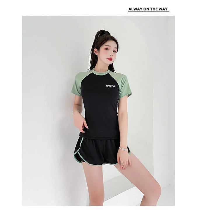 Swimsuit Women's Two-piece Split Sports Style Student Conservative Cover Belly Slimming Hot Spring Ins Style Plus Size  Swimsuit