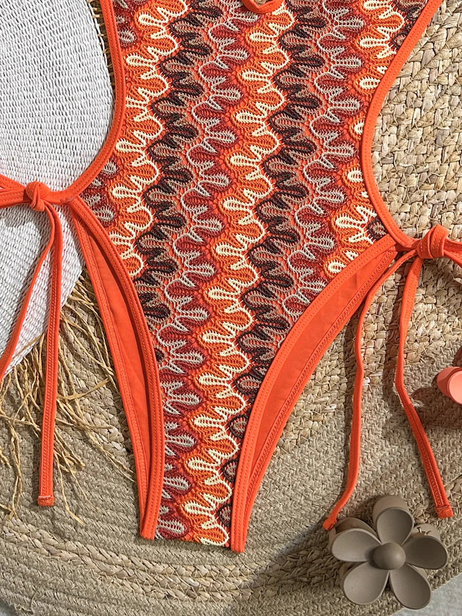 Printed Halter V Neck Female Swimwear One Piece Swimsuit Women Backless Monokini High Leg Cut Bather Bathing Suit Swim Bodysuit
