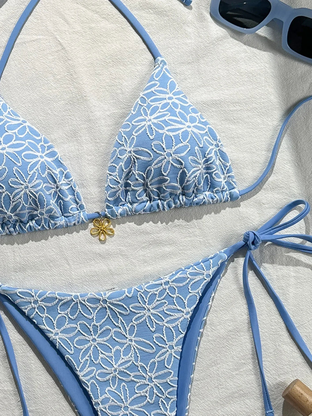 Sexy Mesh Flower Bikinis Sets Women Hot Pink Halter Push Up Bra Tie Side Swimsuit 2026 Beach Bathing Suit Holiday Micro Swimwear