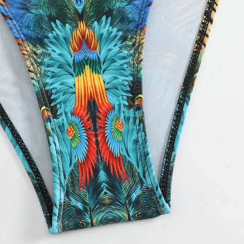 Peacock Leopard Printed Underwired Bra Cup Bikini Women Swimwear Female Swimsuit Two-pieces Bikini Set Push Up Bathing Suit Swim