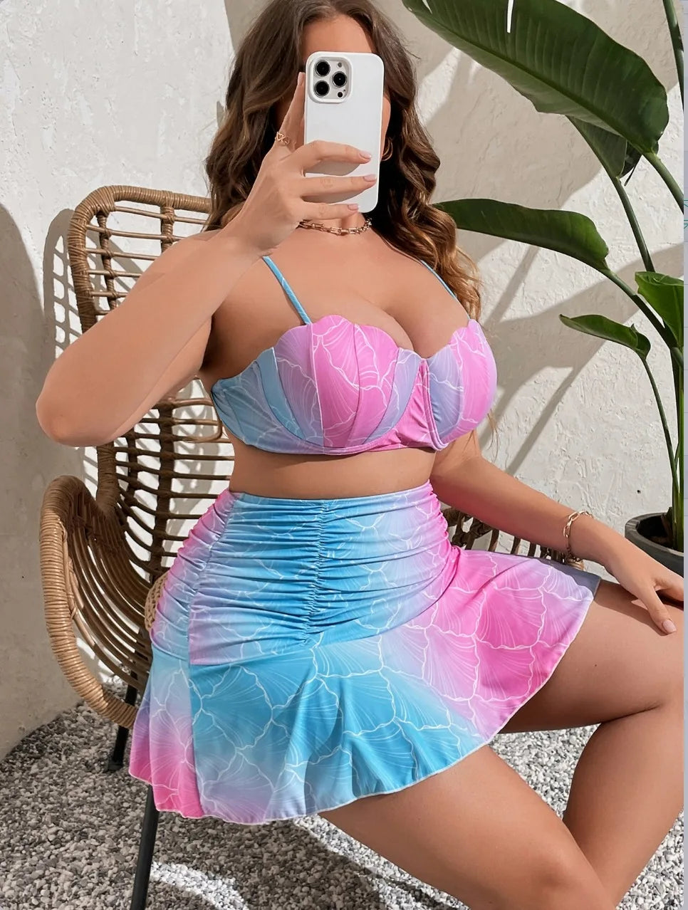 VigoJany 2026 Print 3 Piece High Waist Skirt Plus Size Bikini Set Women Strapped Push Up Big Swimsuit Beach Chubby Bathing Suit