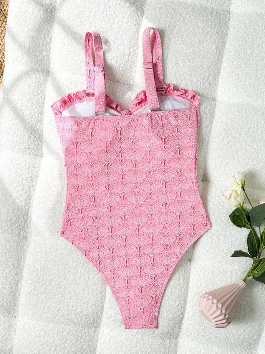S - XL Floral Print Strapless Ruffled Frill Female Swimwear One Piece Swimsuit Women Monokini Bow Knotted Bathing Suit Swim Lady