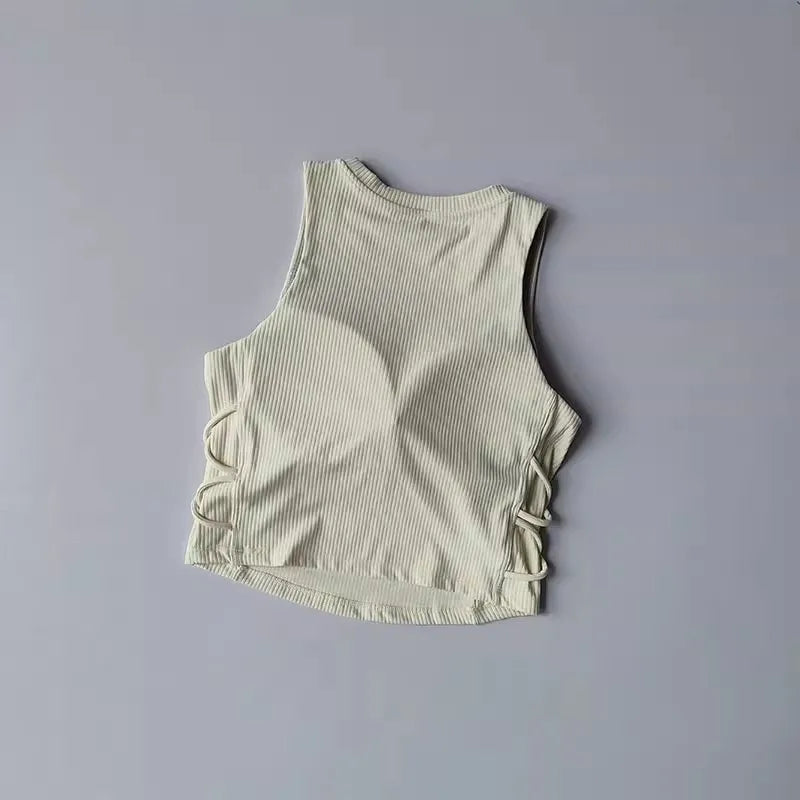 Women's Tight-Fitting Yoga Sports Vest Fixed Chest Pad Sports Bra Breathable Gym Workout Running Top