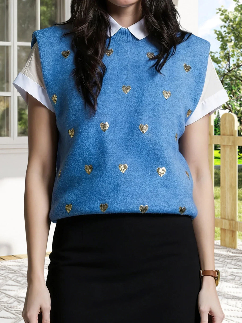 Women Sleeveless Crew Neck Heart Loose Tank Top Fashion Sweater Spring Summer Knit Vest Streetwear