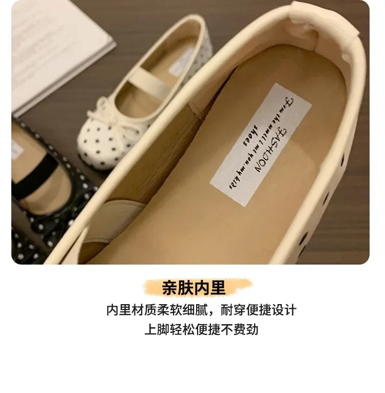 Polka Dot Women Ballet Flats Comfortable Round Toe Elastic Band Shoes Street Style Soft Sole Ladies Eelgant Wedding Dress Shoes