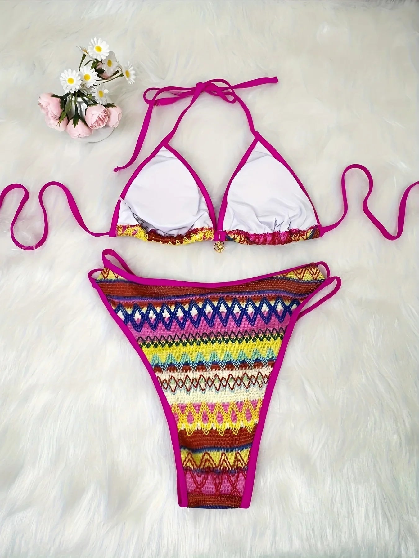 Retro Style 2026 Summer Women Knitted Swimsuit Sexy Backless Lace-up Swimwear Low Waist Femme Neck Bikini Set Beach Bathing Suit