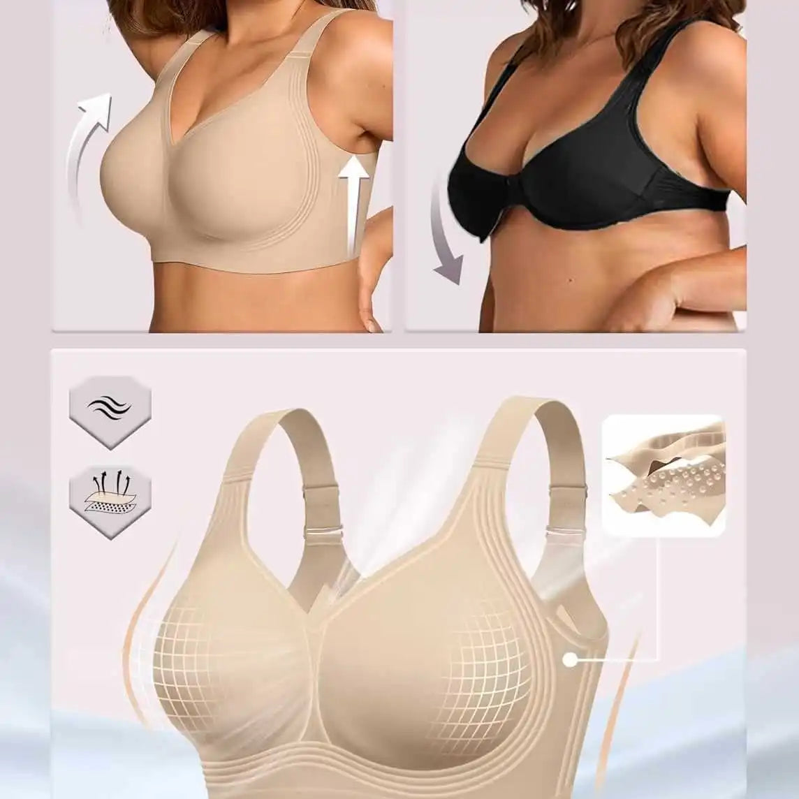 Womens Wireless Jelly Seamless and Wire-free Bra Supportive Full Cup Soft Support Comfortable and Breathable Bra Plus Up