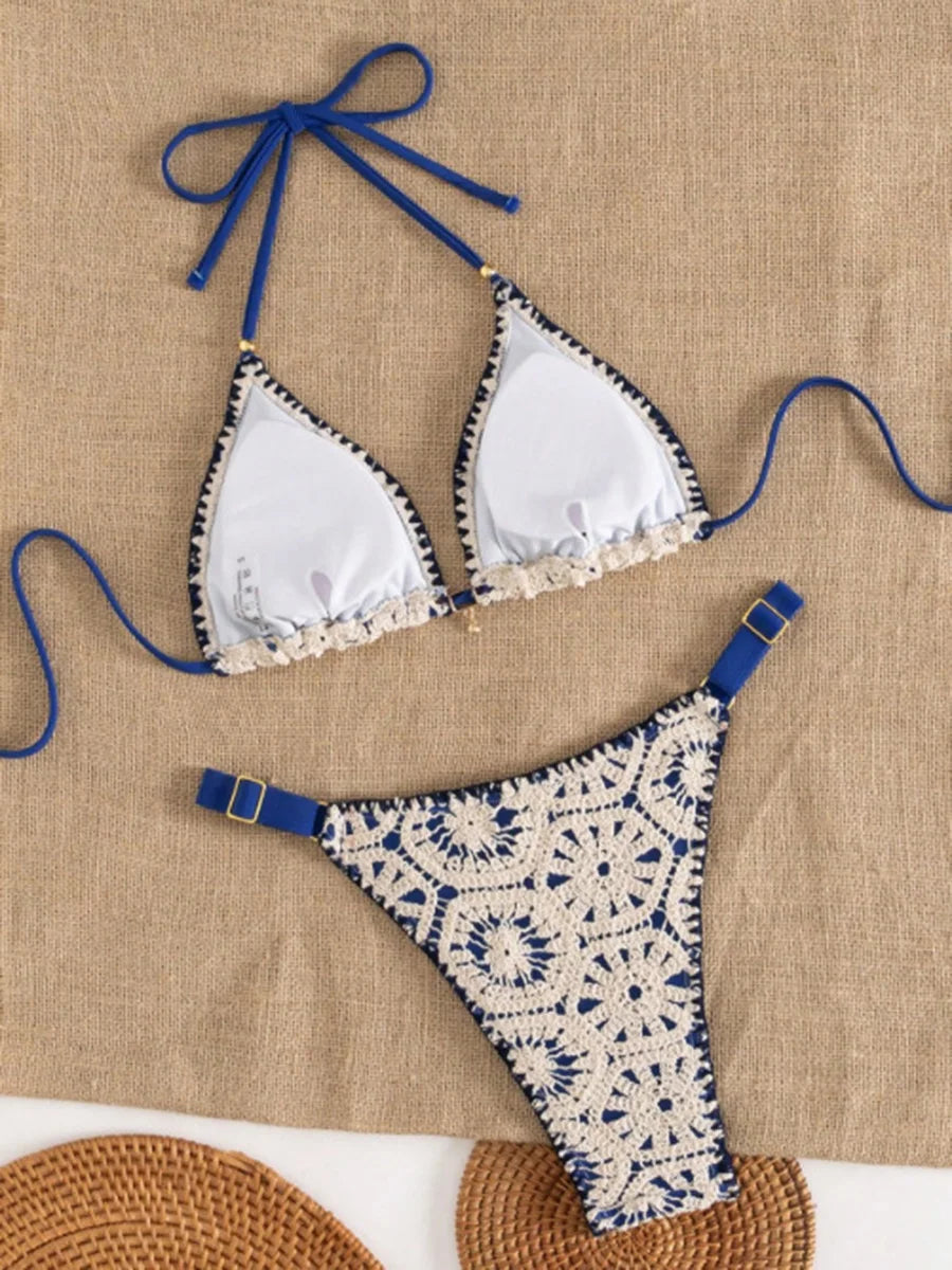 XS - L Halter Crochet Bikini Women Swimwear Female Swimsuit Two-pieces Bikini Set High Cut Bather Bathing Suit Swim Beachwear