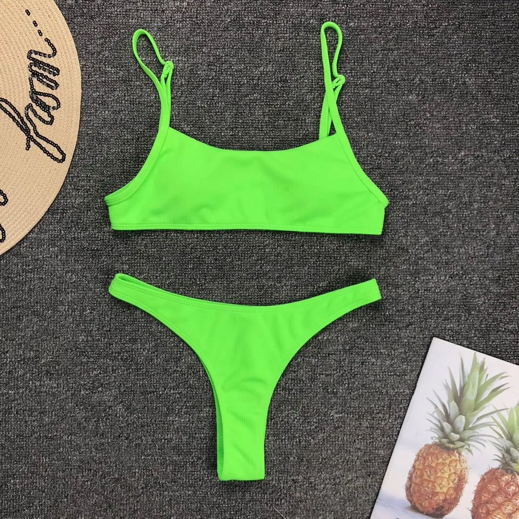 Neon Yellow Green Swimsuit Women Sexy Solid Push Up Micro Bikini 2026 Brazilian Summer Beach Bathing Suit Thong Swimwear Biquini