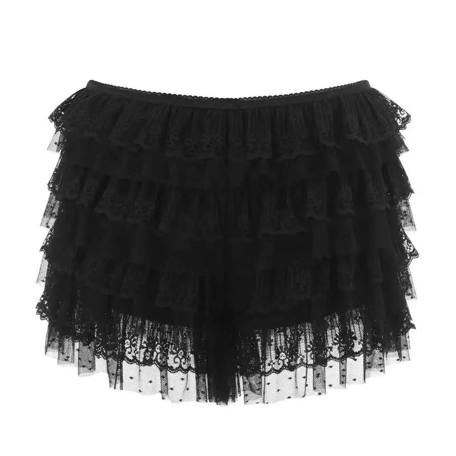 Women's Lace Shorts Ruffle Layered Elastic Waist Short Pants Bloomers Streetwear