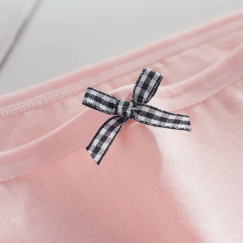 5Pcs Women Underwear Made Of Pure Cotton, Breathable Mid Waist, Pure Color, Thin Breathable Bow Underwear For Girls