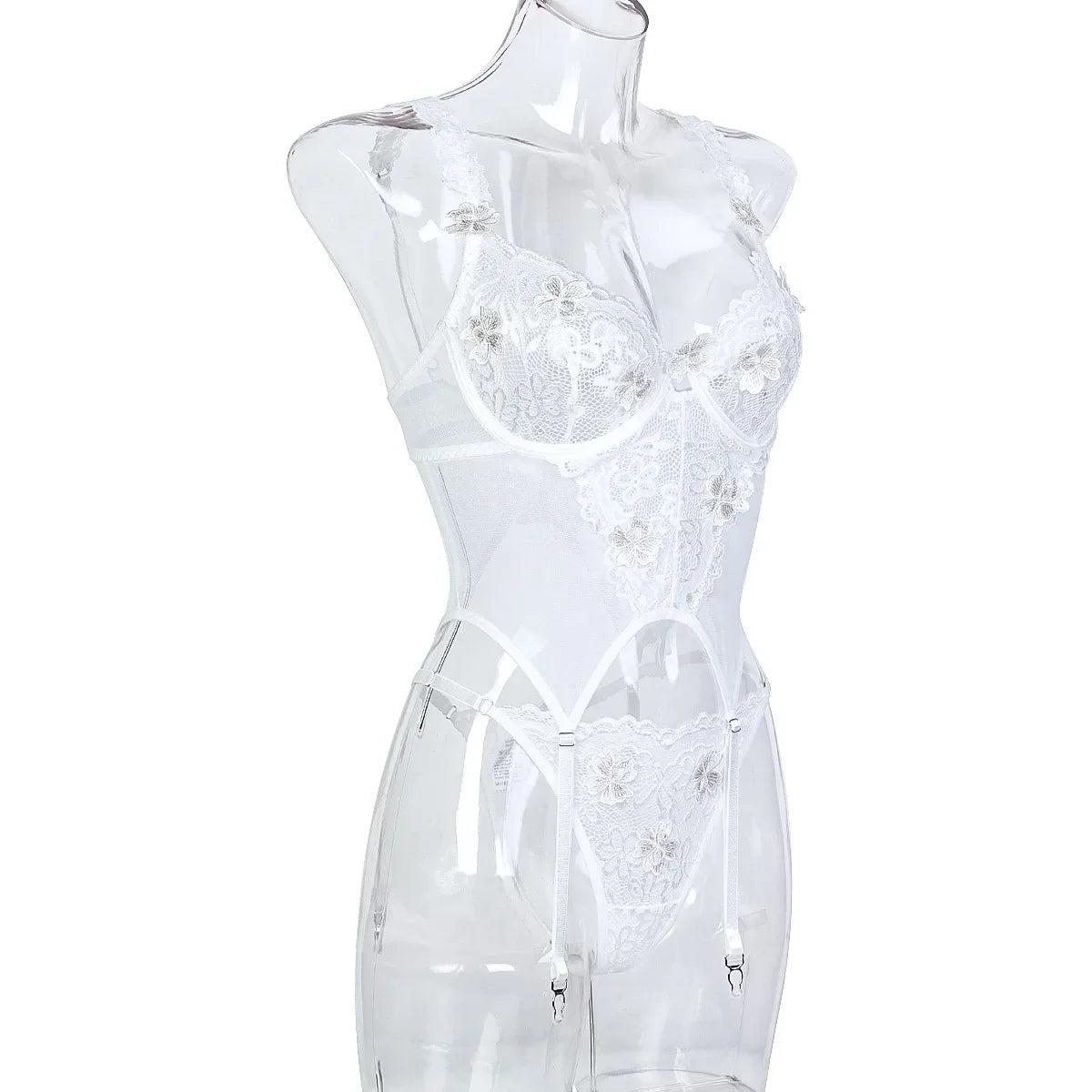 Toucheart Embroidery Floral Sexy Lingerie Panty Garters3PCS Skinny Plunge Patchwork See-through Romantic Private Interesting Set