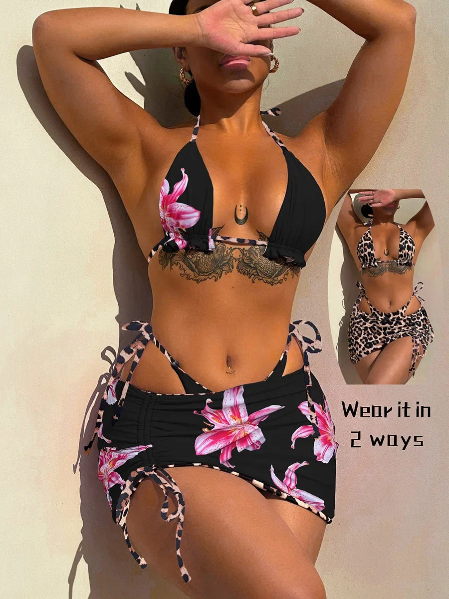 XS - L Two-side Wearable Reverside Bikini Women Swimwear Female Swimsuit Three-pieces Bikini Set Bathing Suit Swim Beachwear