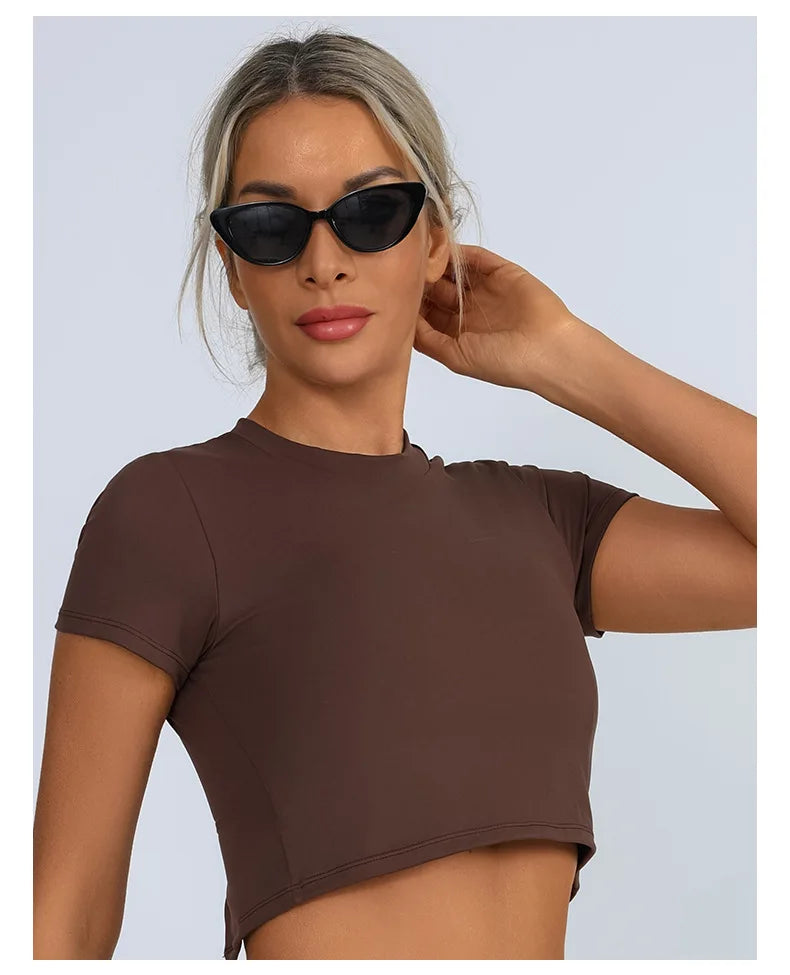 Yoga Short Sleeved T-shirt Women Hollow Back Bandage Tie Cross Sports Tank Top with Chest Gym Running Active Wear Fitness Shirts