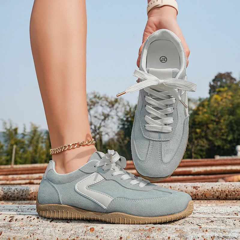 Comfortable Mixed Color Lace Up Tennis Sneakers Women Spring Anti Slip Soft Sole Flat Shoes Woman Round Toe Sports Walking Shoes