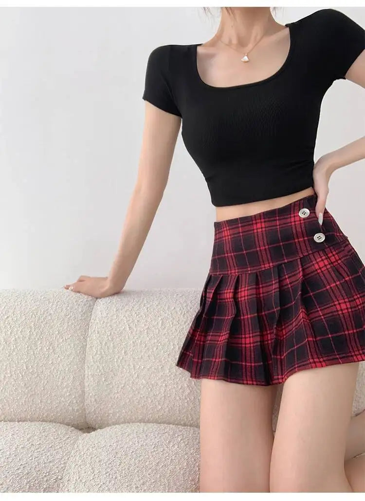 American Style Retro Low Waisted JK Plaid Pleated Skirt Women 2026 Summer New Spicy Girl Wrap Hip Slim A-line Ultra Skirt YOQG