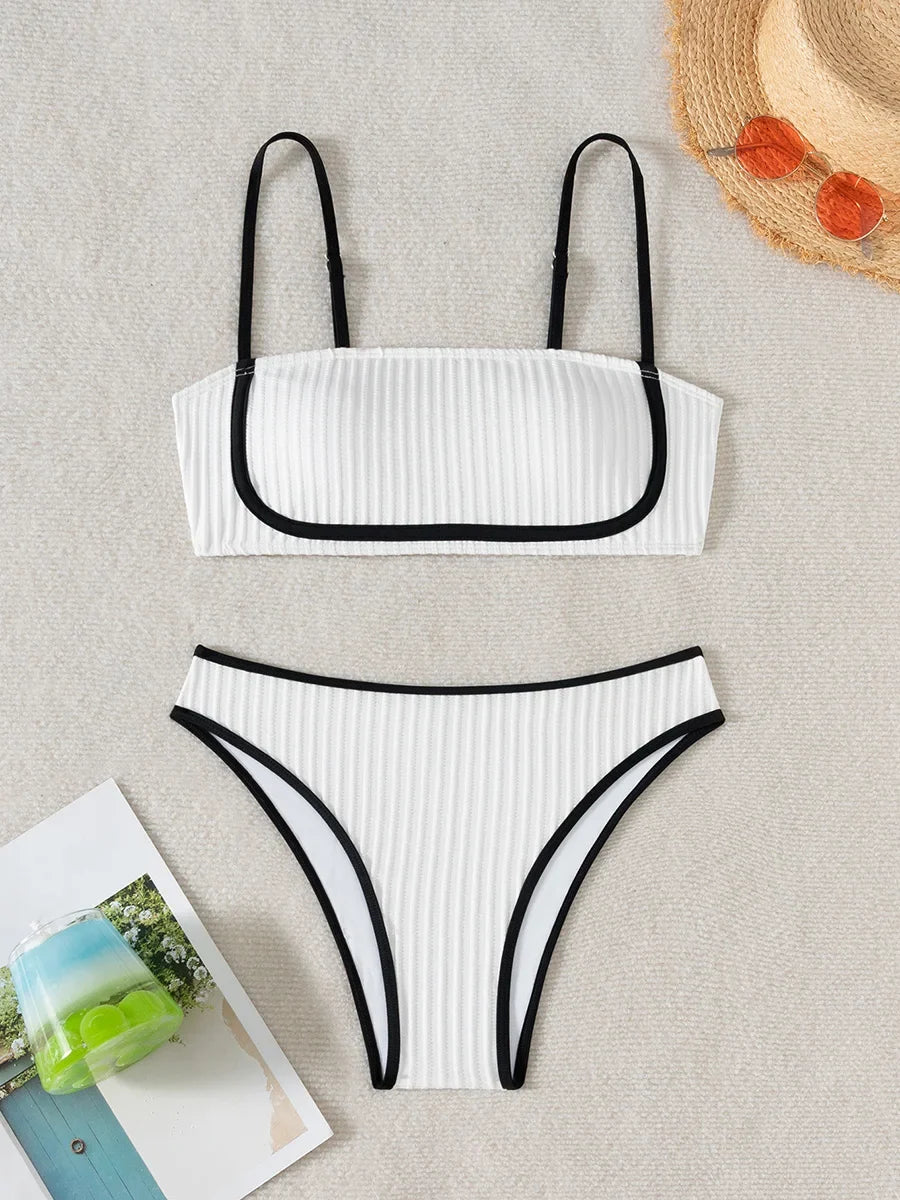 XS - L Wrinkled Bandeau Bikinis High Waist Bikini Female Swimsuit Women Swimwear Two-pieces Bikini Set Bathing Suit Swim Beach