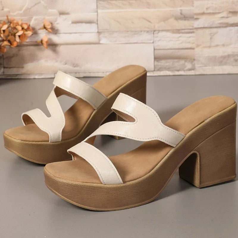 Summer Retro Pu Super Heel Slippers for Women 2025 Non-Slip Solid Wedges Women\'s Slippers Casual Open Toe Slides Female