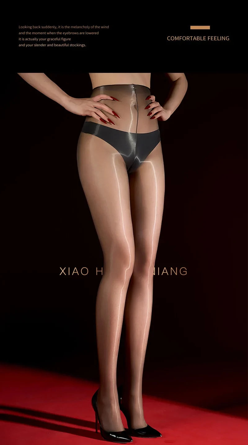 Sexy Silk Horse Oil Stockings Thin Anti-Snag Glossy Pearl Pantyhose Solid Color Transparent Mesh Nightclub Wear Pantyhose 0RG0