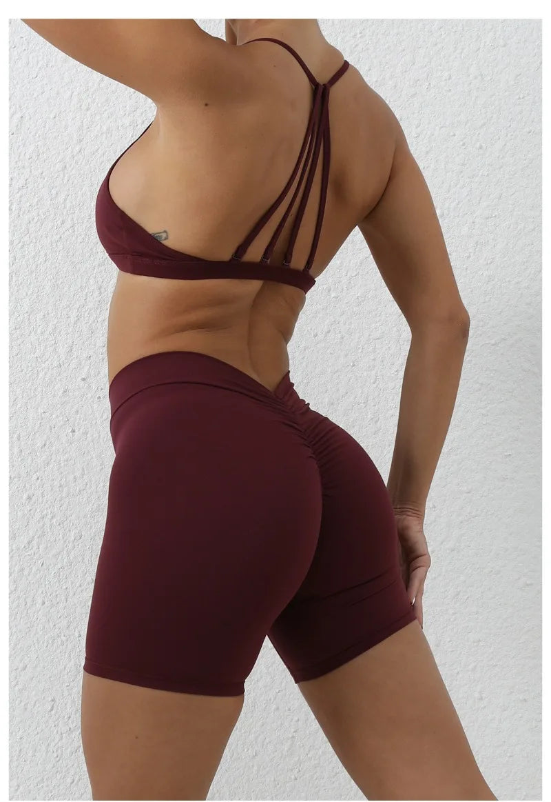 Women's 2-Piece Yoga Sets High Waist Seamless Shorts  Hip-Lifting & Backless Gym Leggings Quick Dry Workout Fitness Suits