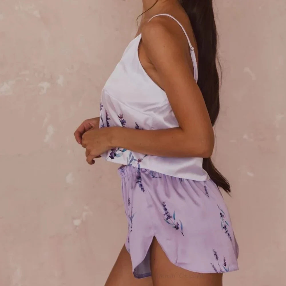 Women's Summer Sexy Pajama Shorts Set 3 Pieces Lace Satin With Silk Sleepwear Robe Fashion And Comfortable Print Nightwear