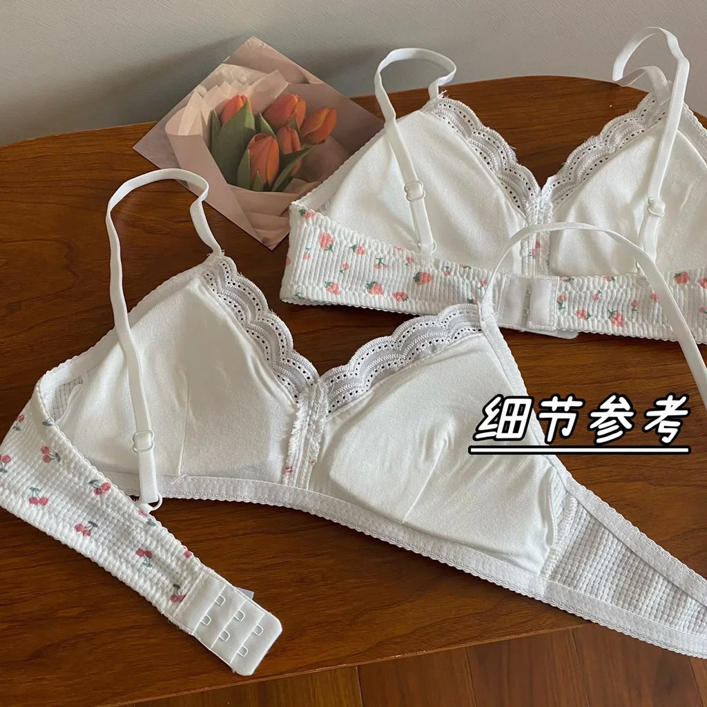 MOYISU Japanese Push Up Bra - Wireless Lace Bralette for Small Chest, Anti Sagging Comfort No Underwire Teens Slimming Lingerie
