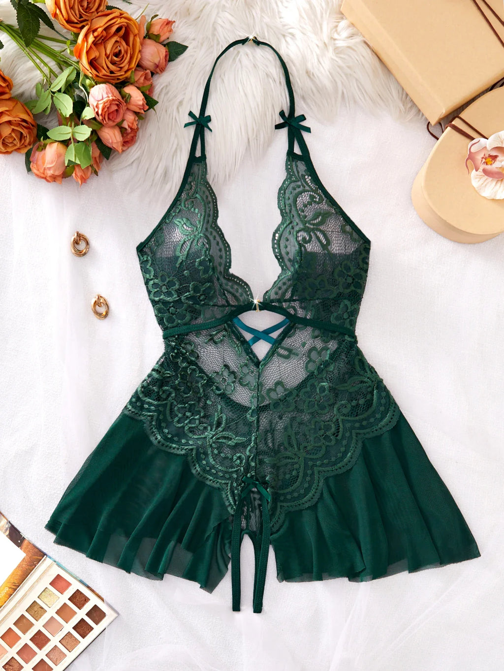 Womens Lace Bodysuit Halter Soft Comfortable Underwear