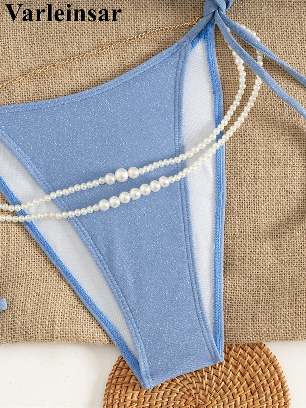 2026 Glitter Sparkling Pearls Halter Bikini Women Swimwear Female Swimsuit Two-Pieces Bikini Set Bather Bathing Suit Swim V8342