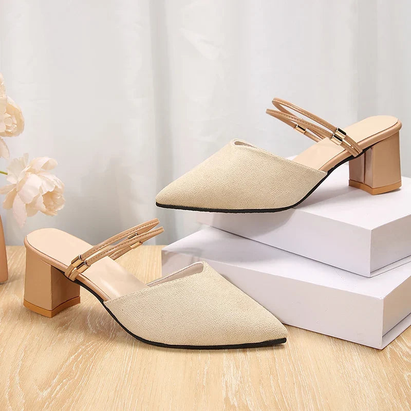 Zoki Sexy Pointed Toe Thick Heels Sandals Women 2026 Flock Slip On High Heel Party Shoes Woman Plus Size 42 Fashion Sandalias