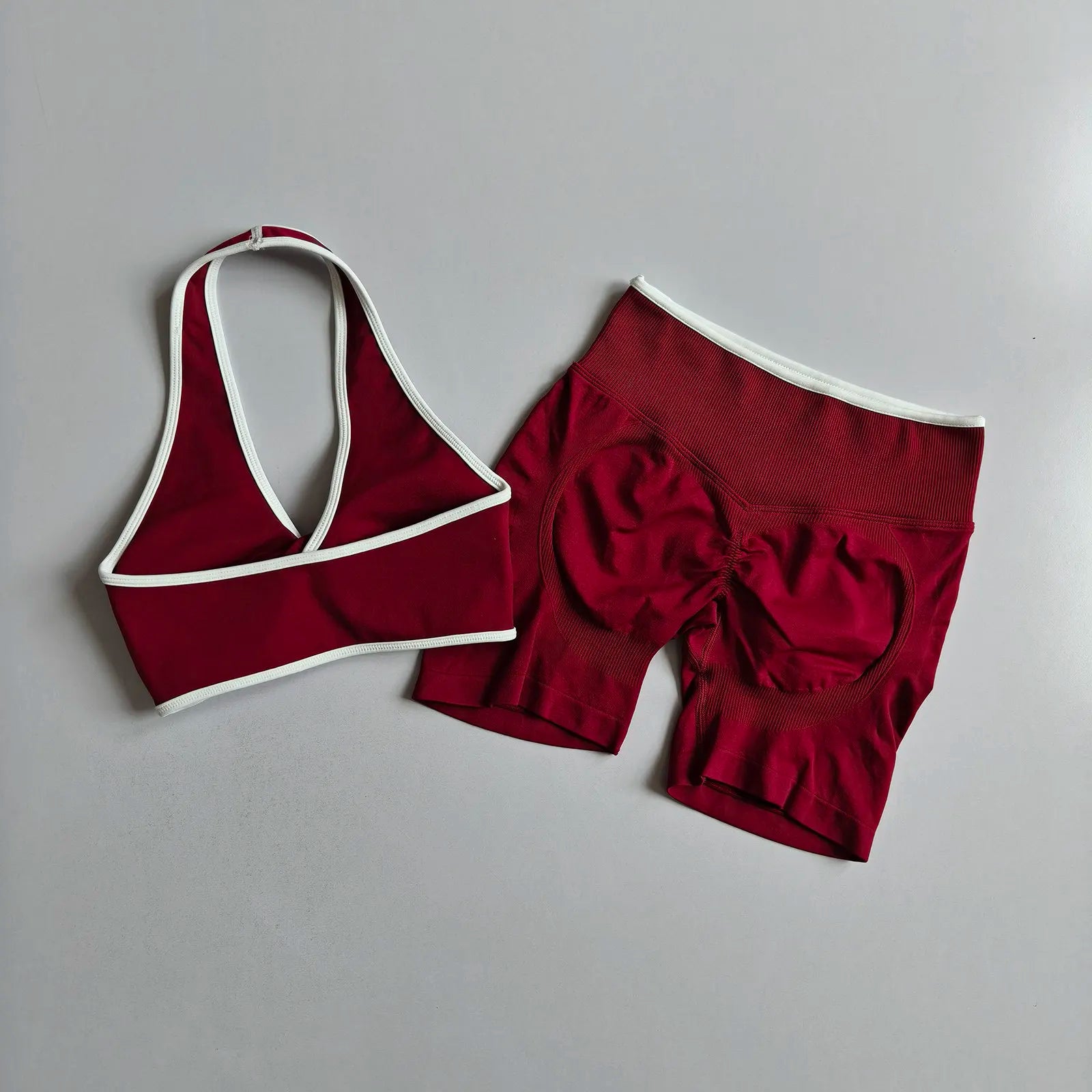 2pcs Women's Seamless Push-up Sports Vest Bra Set with High Elastic Hip Lifting Shorts for Running Aerobics Yoga