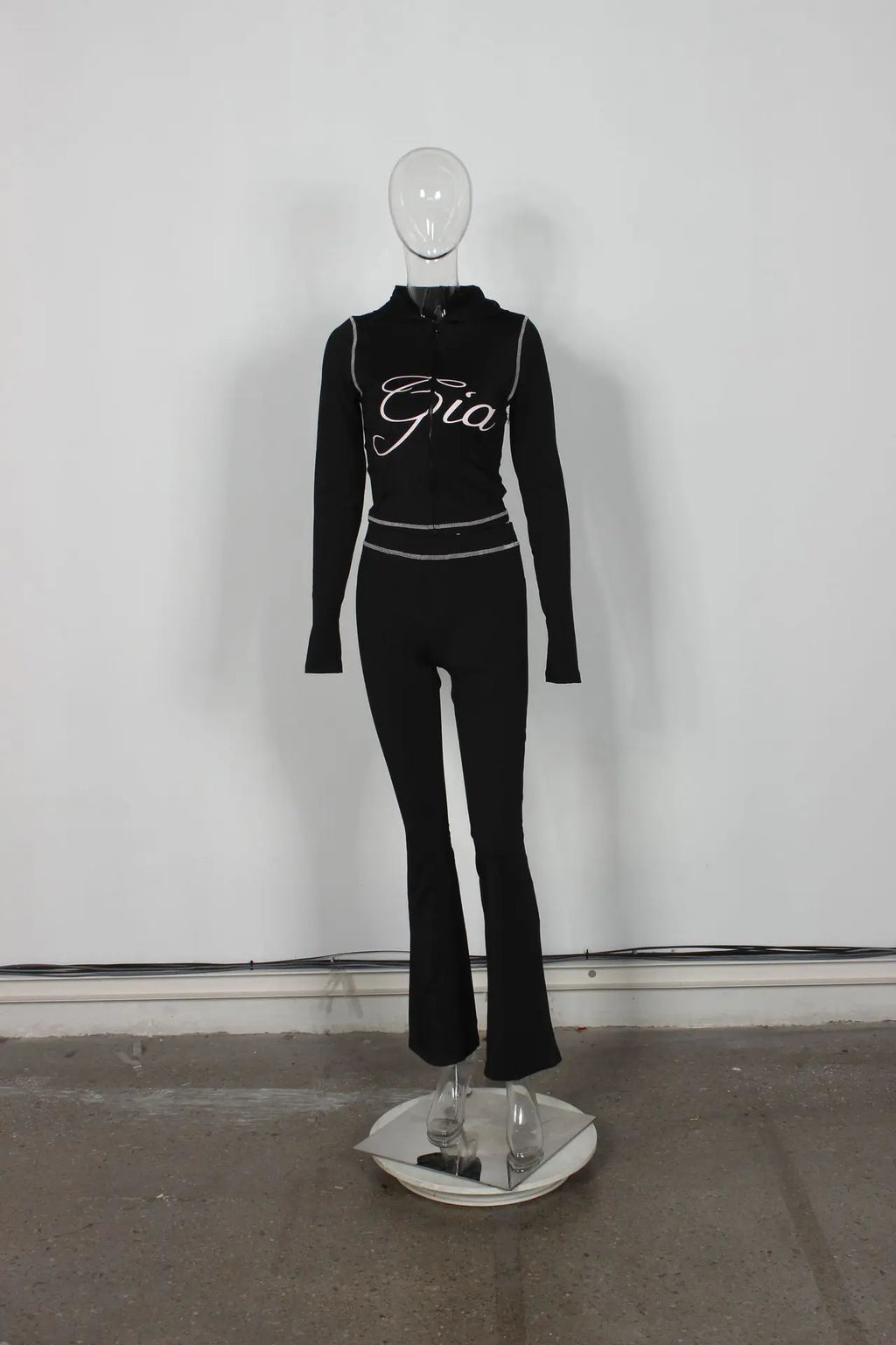 2026 New Women Ins Fashion Solid Color Sexy Straight Shoulder Contrast Stitch Long Sleeve 2 Piece Outfit