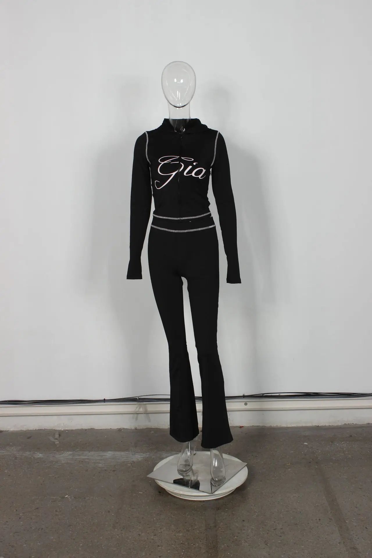 2026 New Women Ins Fashion Solid Color Sexy Straight Shoulder Contrast Stitch Long Sleeve 2 Piece Outfit