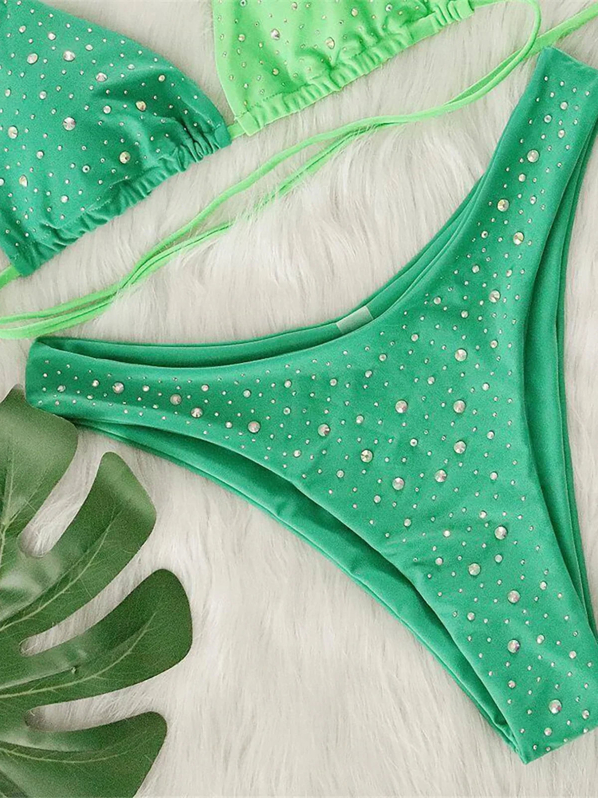 Splicing Halter Diamond Rhinestones Bikini Female Swimsuit Women Swimwear Two-Pieces Bikini Set Bather Bathing Suit Swim V6467