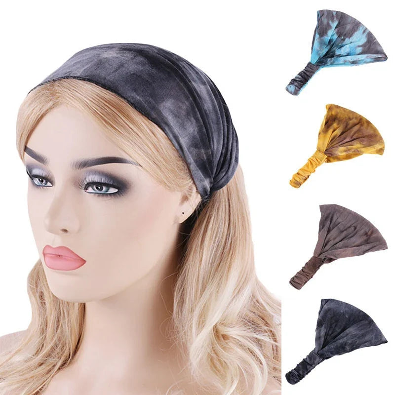 Elastic Tie Dye Cotton Headbands Turban Head Wrap for Women Girl Hair Bands Hair Bandage Beach Vintage Sports Headband