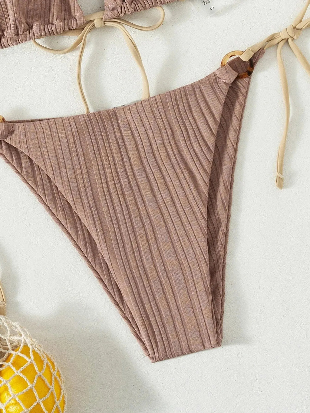 Sexy Rib Texture Triangle String Bikini Set Women Push Up Padded Thong Swimsuit Female Cut Out Bathing Suit Swimwear Biquini