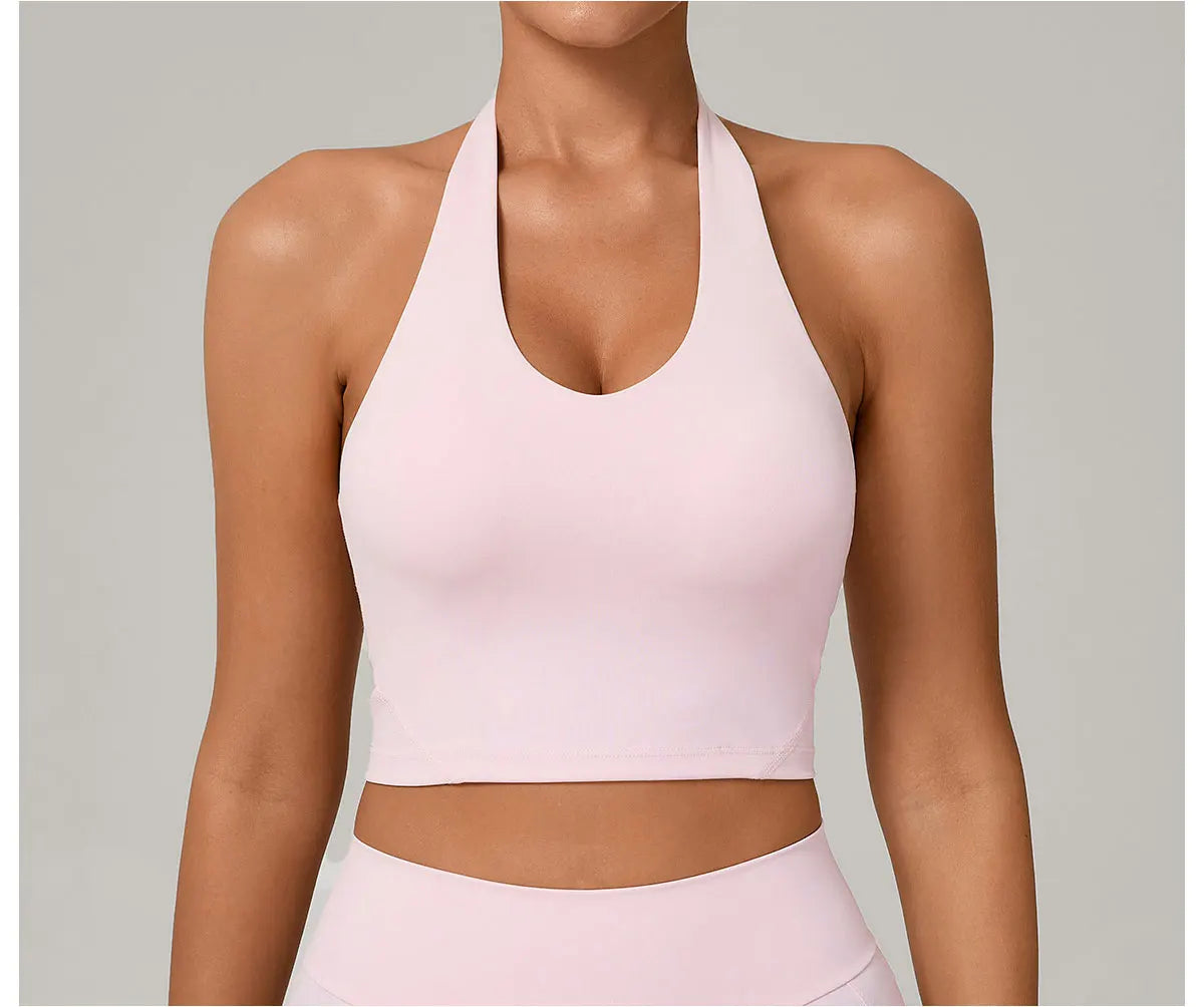 Women Fitness Sports Bra Halter Top High Support Push-up Open Back Gym Bra Shockproof Running Fitness Yoga Workout Underwear