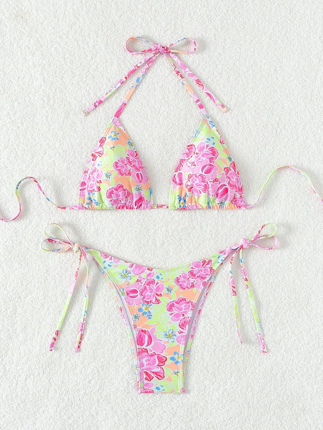 Blue Floral Print 2 Piece Micro Bikini Set for Women 2025 New Push Up Bra Thong Swimsuit Beach Bathing Suit Holiday Swimwear