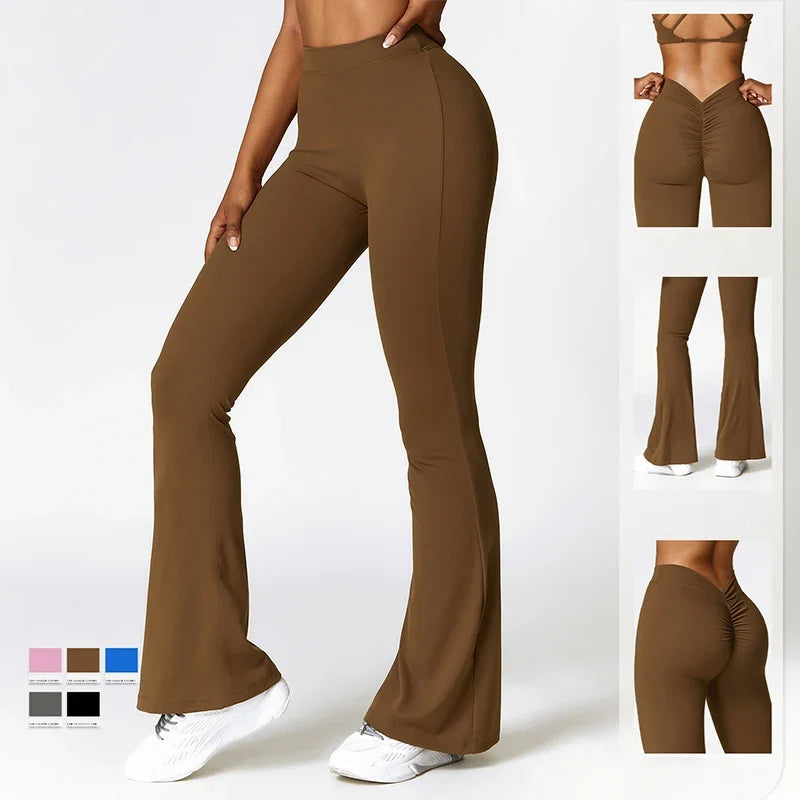 Sexy Sports Leggings Women V Back Scrunch Flares Leggings High Waist Yoga Flares Pants Push Up Gym Leggings Women Yoga Clothes