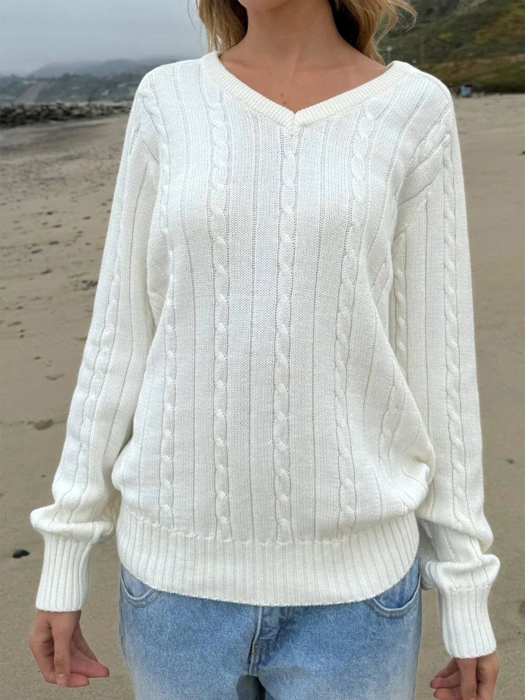 Phantasy Retro Solid Color Sweater Winter Women's V-Neck Casual Simple Loose Knit Sweater Trendy Spring Autumn Winter Sweater