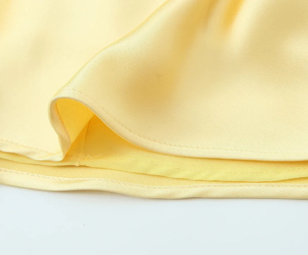 Foridol V Neck Backless Satin Long Dress Women Sexy Beach New in Maxi Summer Dress Spaghetti Strap Yellow Party Vestidos 2025