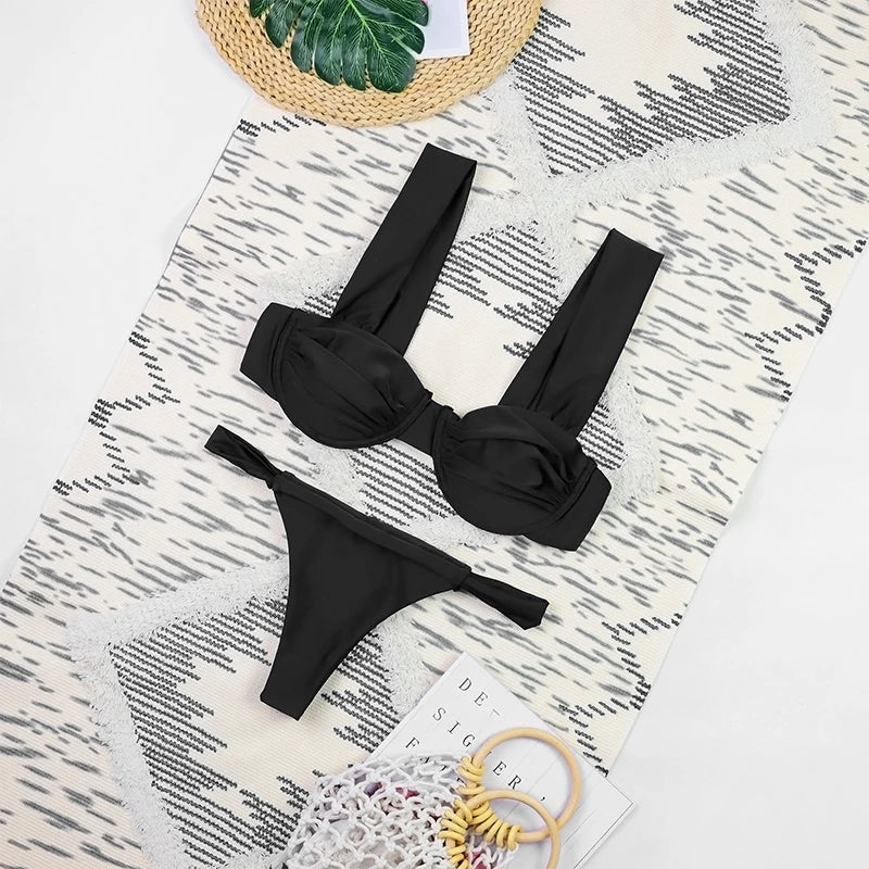 3 Pieces Women's Sexy Bikini Set 2025 New Swimwear Long Dress Cover up Female Beachwear Bathing Suit Summer Swimming Outfit