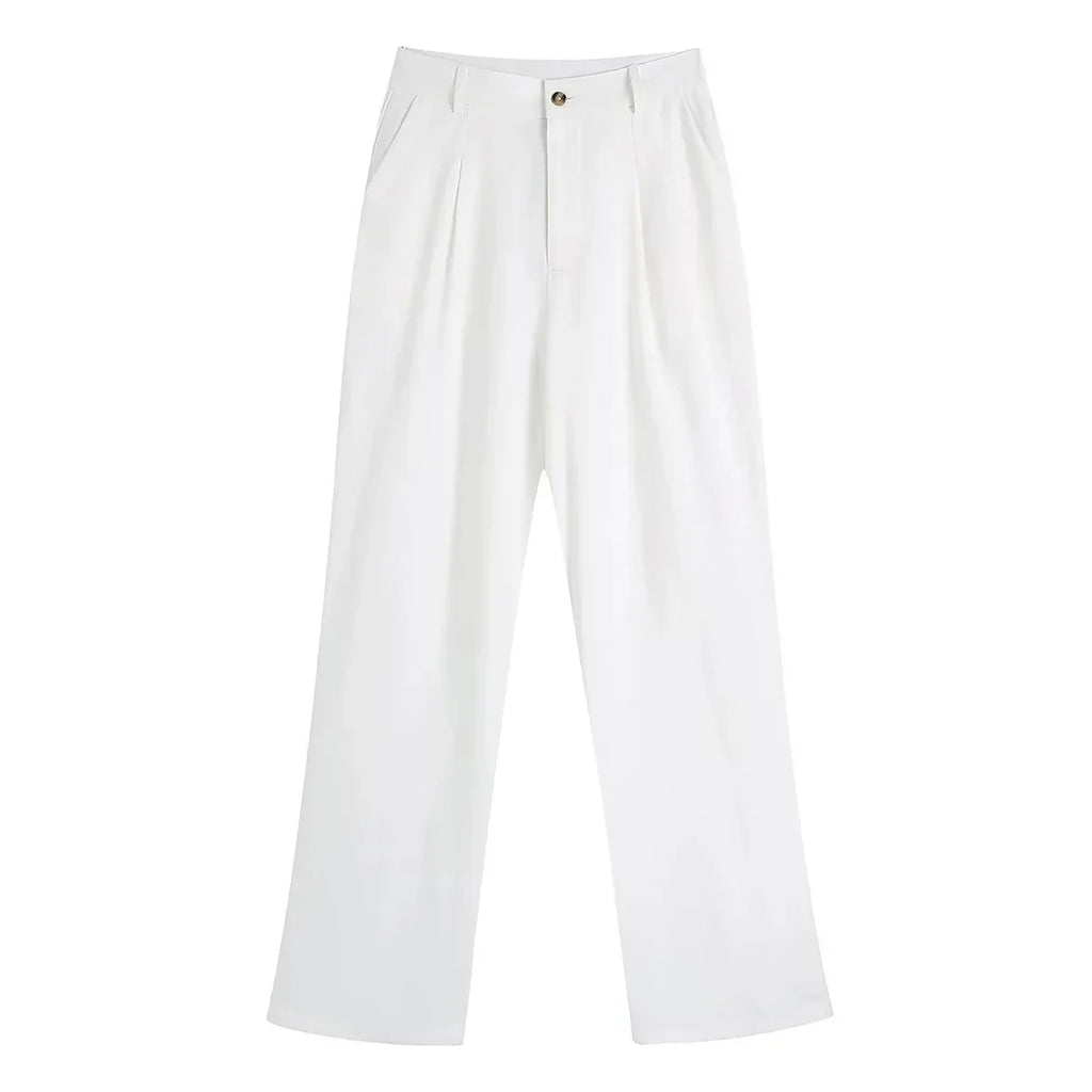 Foridol White Cotton Linen Long Pants Set Sleeveless Vest Pants Suit Office Lay Autumn Summer Wide Leg Casual Fashion Set Outfit