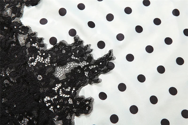 FDYOUI Elegant Polka Dot White Skirts for Women Chic Low Waist Lace Patchwork Mid-calf Skirt Office Lady Slim Dress Streetwear