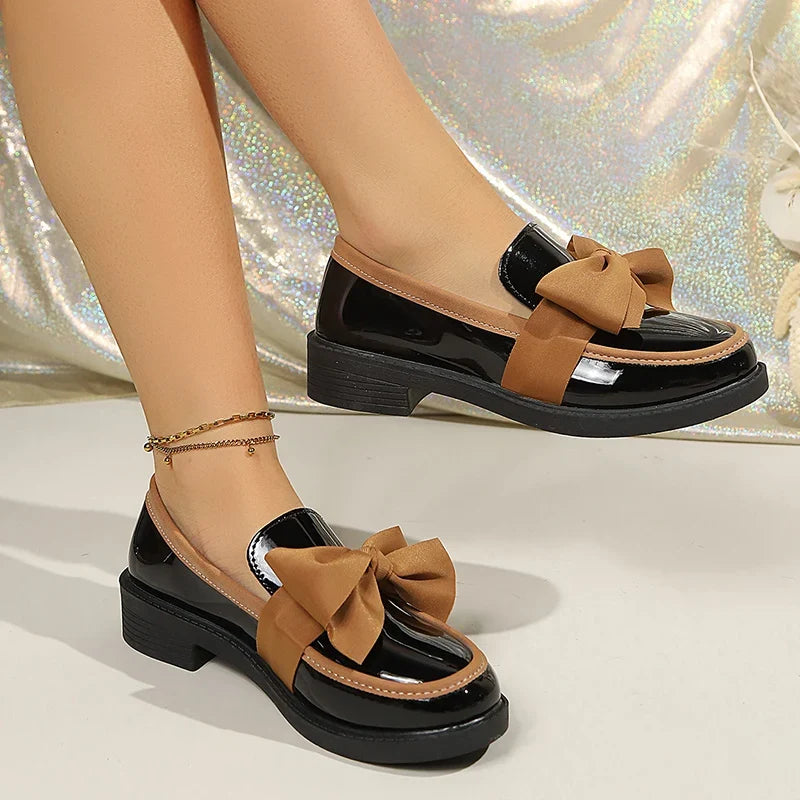 Plus Size 43 Bowknot Loafers Women 2026 Autumn Thick Sole Platform Oxfords Shoes Woman Comfortable Slip On Single Shoes Ladies