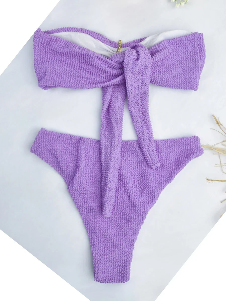 2026 Bandeau Bikinis Starfish Swimsuit Women Sexy Padded Swimwear Female Solid Beachwear Bathers Bathing Swimming Swim Suit