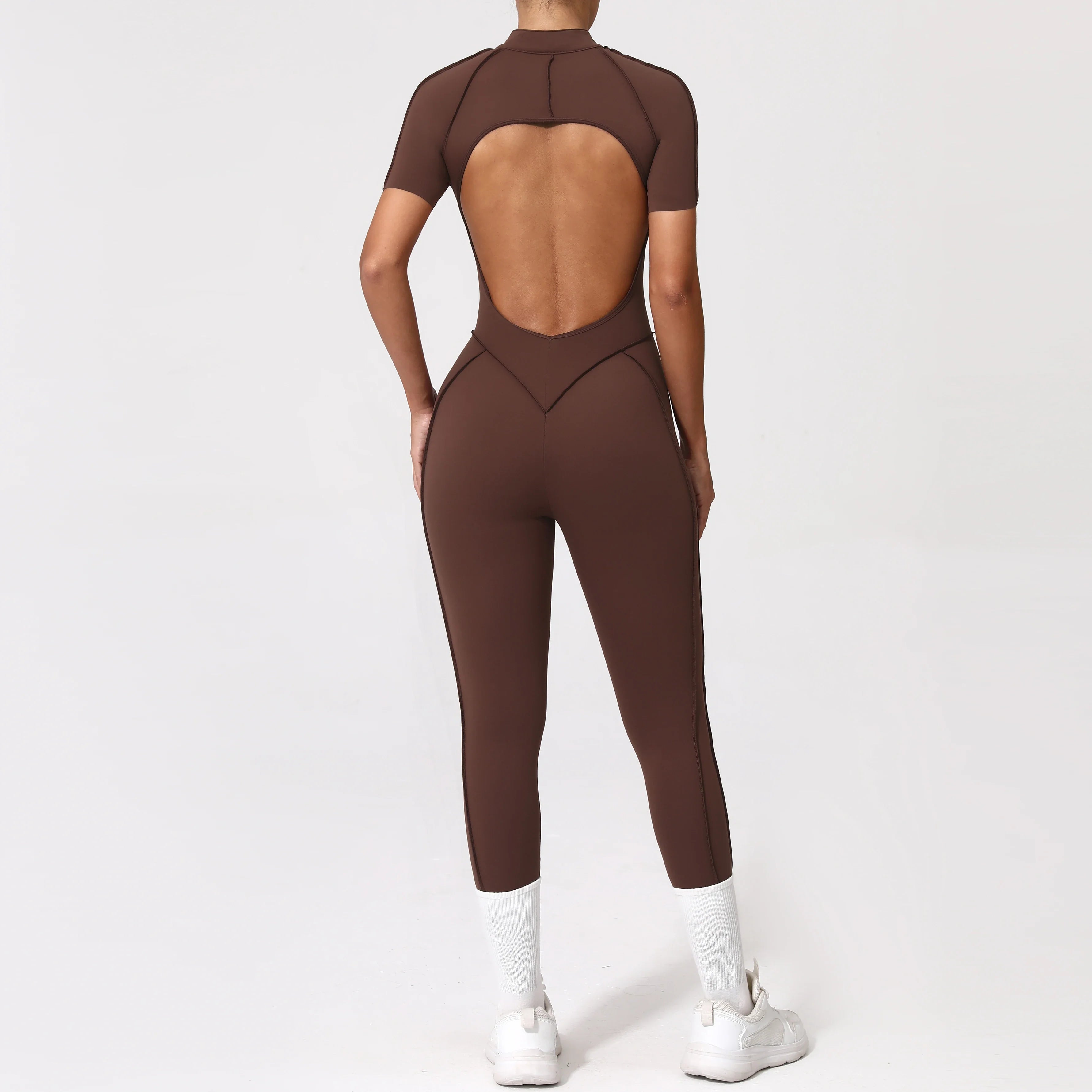 With Zipper Hollow Back Yoga Jumpsuit Sportswear Women Gym Clothes Running Fitness Yoga Backless Bodysuit