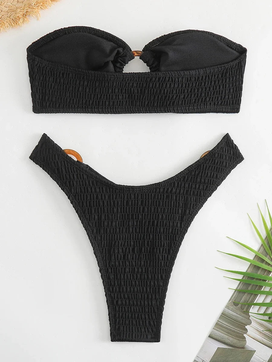 Ring Link Bandeau Bikini 2026 Women Brazilian Swimwear Female Sexy Swimsuit Solid Beachwear Bathers Bathing Swimming Swim Suit