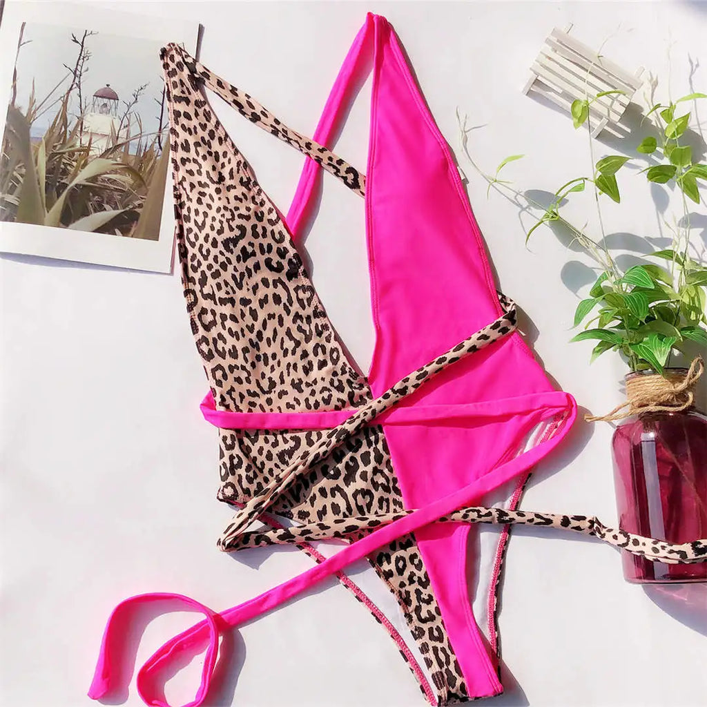Long Strap Wrap Around Swim Suit For Women Swimwear One Piece Swimsuit Female Bather Snake Print Bathing Suit Beach V852SW